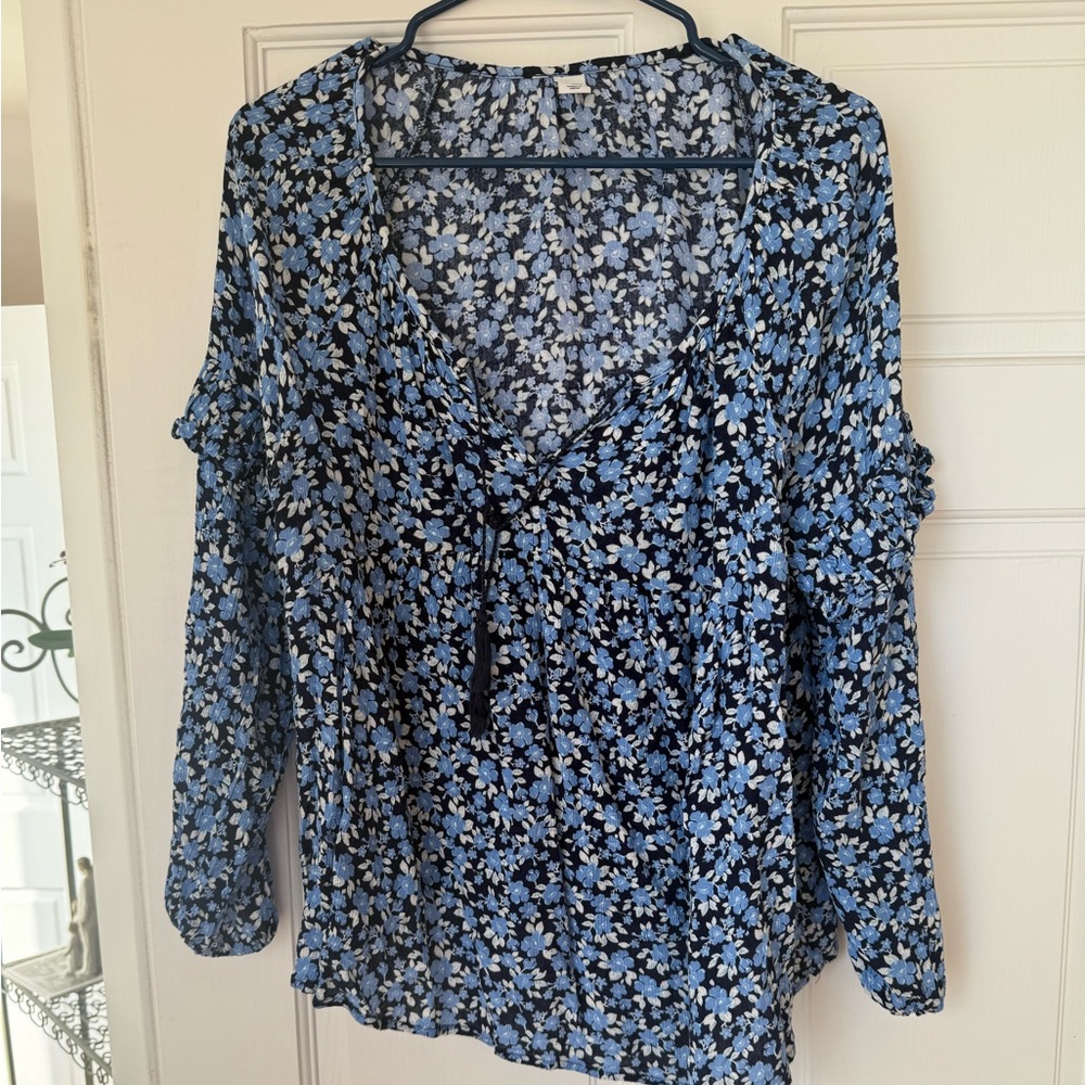 Blue floral ruffle to Cotton Long Sleeve Top L